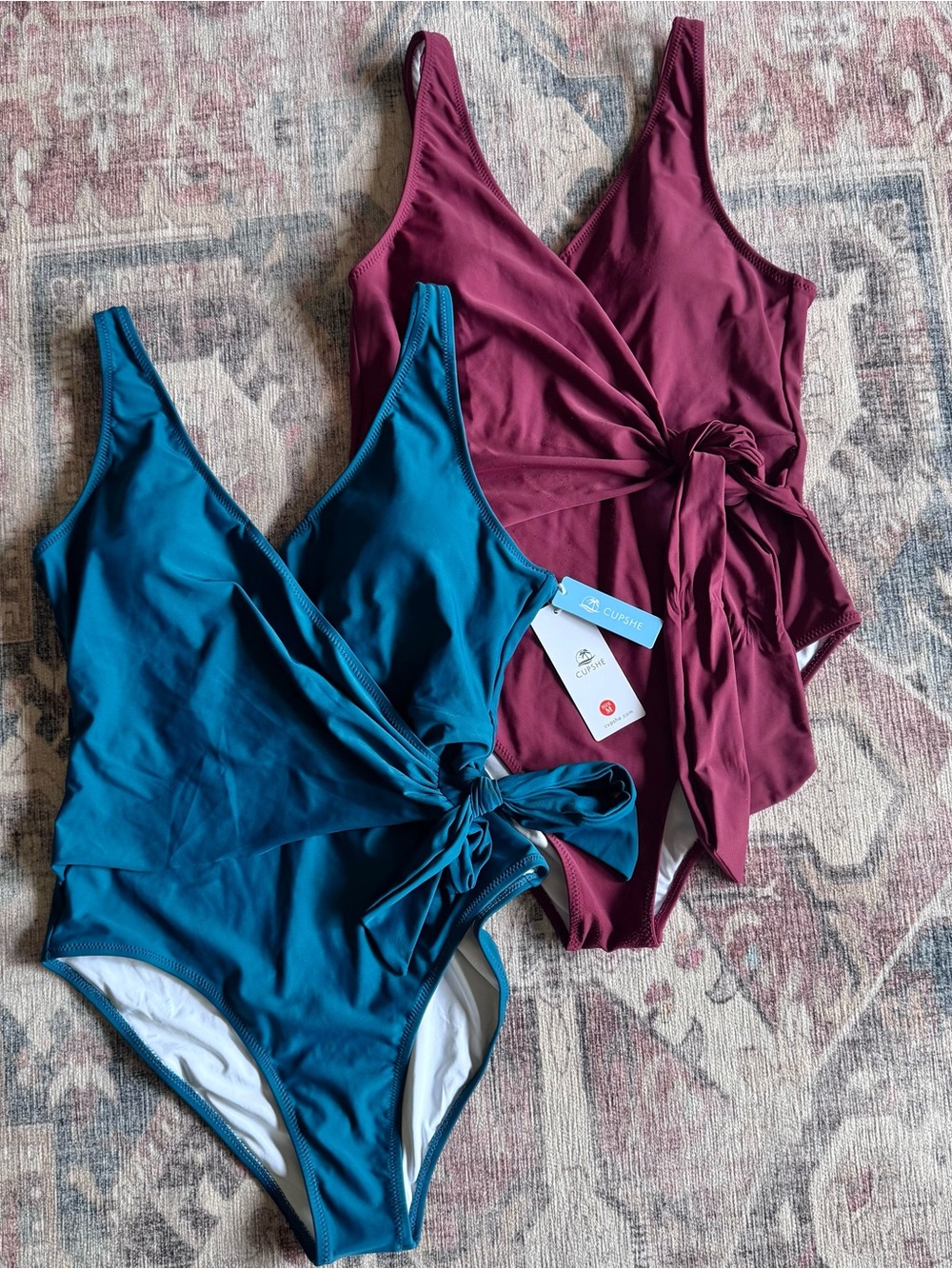 CUPSHE Wrap One Piece Swimsuit Bundle Size M Teal & Burgundy